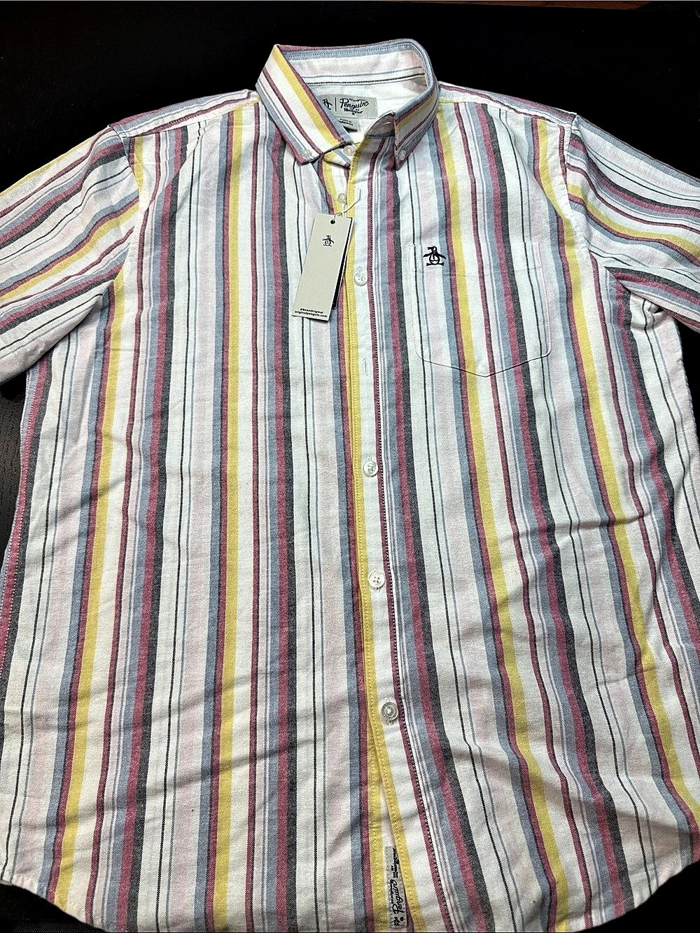 Original Penguin Striped Short Sleeve Shirt in White & Yellow Size Medium NWT